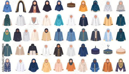 Collection of Various Hijabs and Clothing Items.