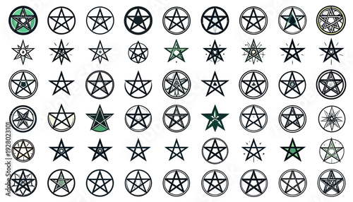 Collection of Various Pentagram Symbols and Icons.