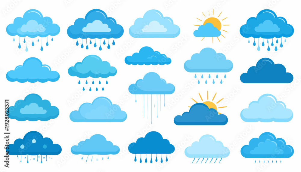 Fototapeta premium Collection of Various Weather Cloud Illustrations.