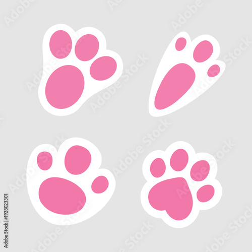 Minimalist vector illustration of a paw pet trail featuring multiple animal paw prints arranged in a natural walking path. Isolated on a white background, this high-quality graphic is ideal for market
