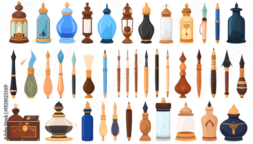 Collection of Various Vintage Writing Instruments and Containers.