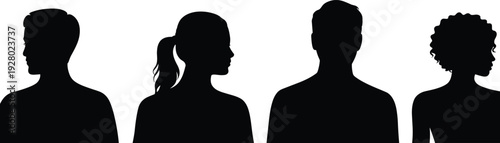Head and shoulders people silhouettes set, diverse men and women profile portraits isolated on white background, avatar collection vector illustration.