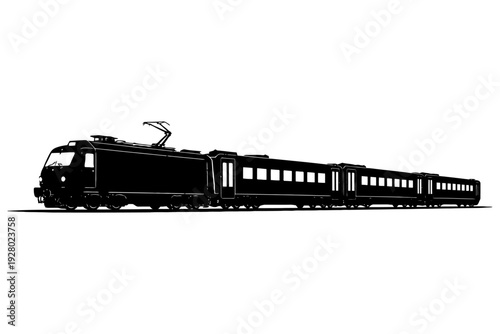 Silhouette of modern electric train on white background.