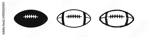 American Football Ball Icons Set. Rugby Sport Equipment Symbol. Flat, Line, and Hand-drawn Vector Illustration.