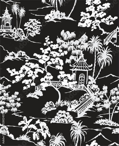 botanic seamless pattern with exotic flowers and leaves, hand drawn background. floral pattern. Tile with tropical leaf