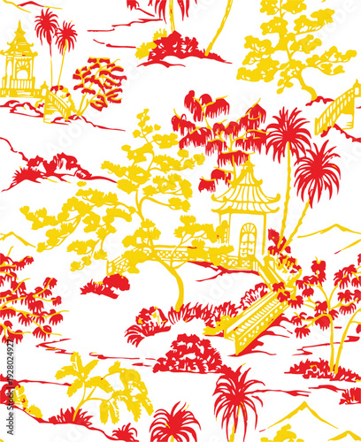 botanic seamless pattern with exotic flowers and leaves, hand drawn background. floral pattern. Tile with tropical leaf