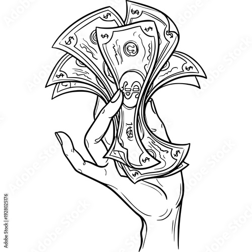 Hand Holding Cash: A hand delicately cradles a fan of crisp dollar bills, symbolizing wealth, financial prosperity, and the essence of money management.