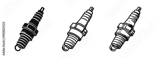 Spark Plug Icons Set for Automotive and Engine Components in Various Styles
