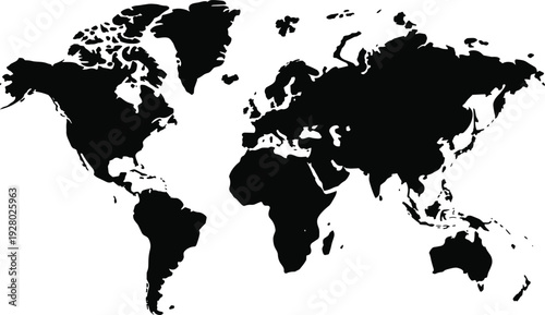 World map silhouette isolated on white background black vector illustration of global continents geography and earth outline