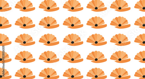 Seamless Orange Fan Pattern Background with Repeating Handheld Folding Fans, Decorative Asian Inspired Textile Vector Design