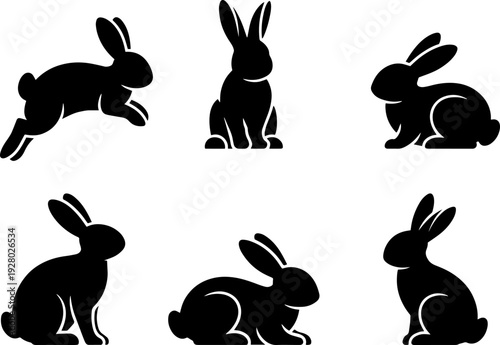 Rabbit Silhouette Collection – Bunny Black Vector Set