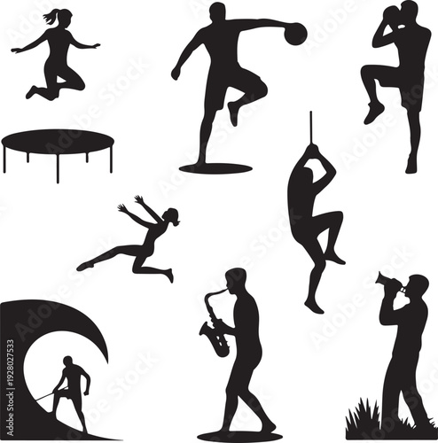 People and Family Silhouette Collection Vector Bundle – Outdoor Activities, Love, Fitness and Lifestyle Scenes