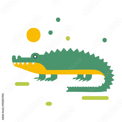 Adobe stock illustration of a green crocodile with yellow accents, a playful cartoon design