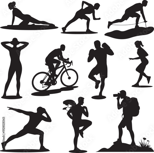 People and Family Silhouette Collection Vector Bundle – Outdoor Activities, Love, Fitness and Lifestyle Scenes