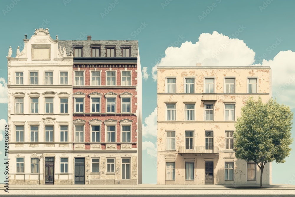 Fototapeta premium Contrast of old and new architecture in urban areas showcasing minimalism in 8K resolution