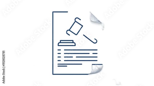 A document icon with a gavel and papers, symbolizing law and justice, viewed from a straightforward angle