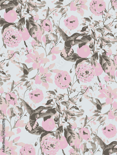 botanic seamless pattern with exotic flowers and leaves, hand drawn background. floral pattern. Tile with tropical leaf