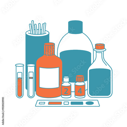 A colorful flat illustration depicting various laboratory equipment and containers