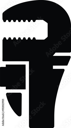 Black silhouette of a pipe wrench on a white background tool