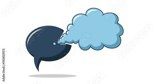 Dark Speech Bubble Emitting Light Blue Thought Cloud.