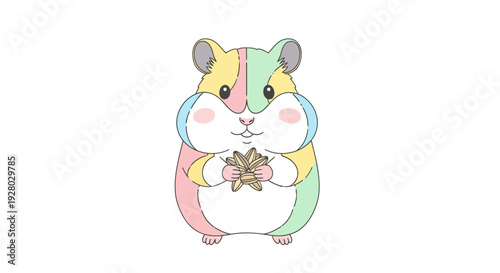Colorful Cartoon Hamster Holding a Nut.