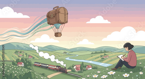 Woman Sitting Outside Reading a Book.