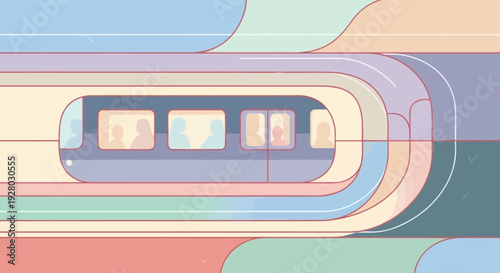 Stylized Train Car with Windows and Doors.