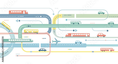 Transportation Network Diagram with Various Vehicles.