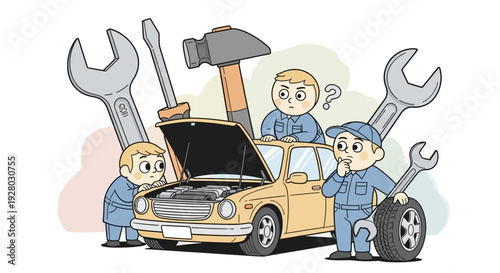 Mechanic Working on Car Engine Repair.