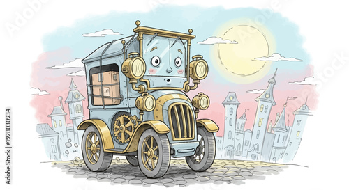 Vintage Cartoon Truck with Facial Expression.