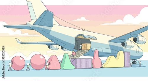 Airplane with Ice Cream Cones and Characters.