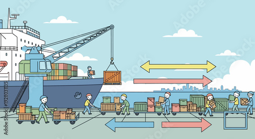 Cargo Ship Loading Containers at Port.