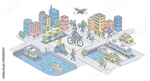 Futuristic City Transportation Systems and Infrastructure.