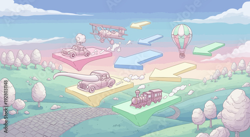 Futuristic Cityscape with Flying Vehicles and Buildings.