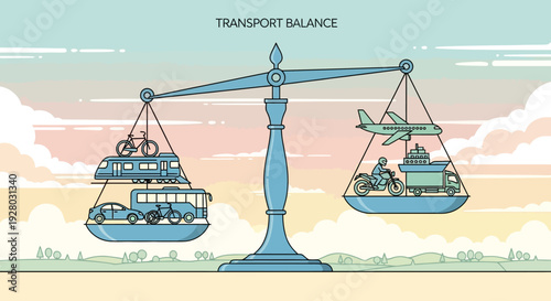 Illustration of Scales Comparing Public and Private Transport.