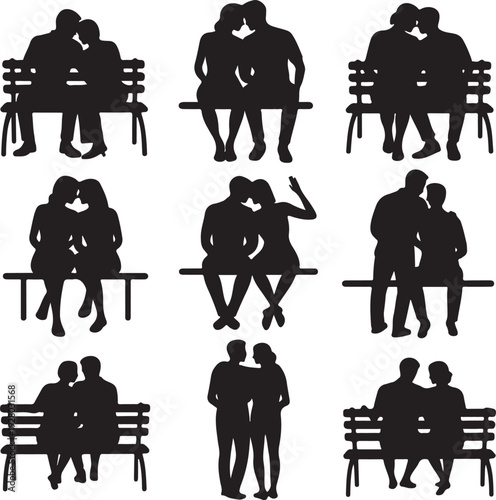 Muslim Couple Silhouette Collection – Islamic Wedding & Romantic Heart Vector Icons Set