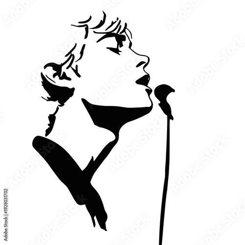 Singer. Singer simple black and white line art vector logo
