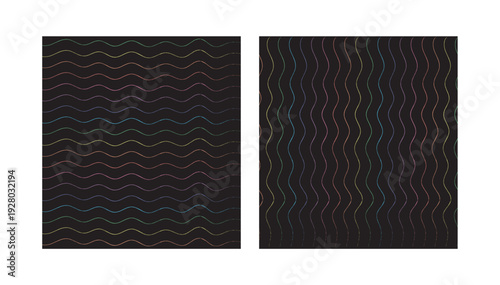 Colorful Neon Wavy Lines on Black Background. Abstract Wave Pattern Art
