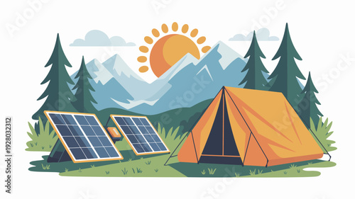 Orange Tent with Solar Panels Camping.