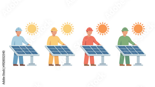 Workers Installing Solar Panels Together.