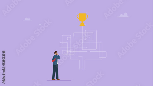 Businessman decide right solution directions for success. Business decision making doubt about options concept.