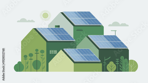 Houses with Solar Panels on Roofs.