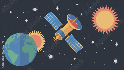Satellite in Orbit Around Earth and Sun.