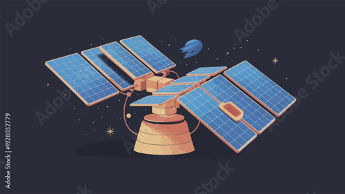 Satellite with Solar Panels in Space.