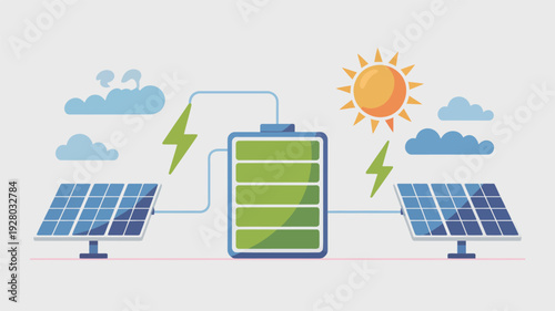 Solar Panels Charging Battery with Sunlight.