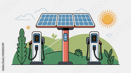 Electric Vehicle Charging Station with Solar Panels.