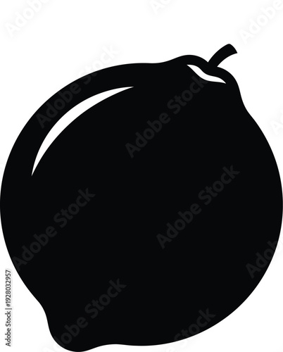 A simple black silhouette of a ripe plum against a white background