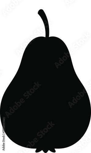 Simple black silhouette of a pear with a stem and base