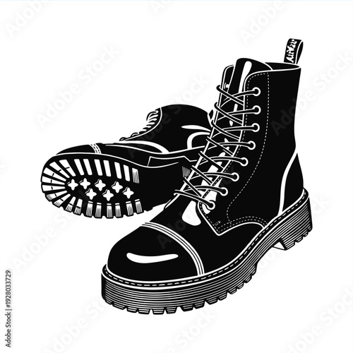 simple stencil vector illustration of combat derby leather boots
