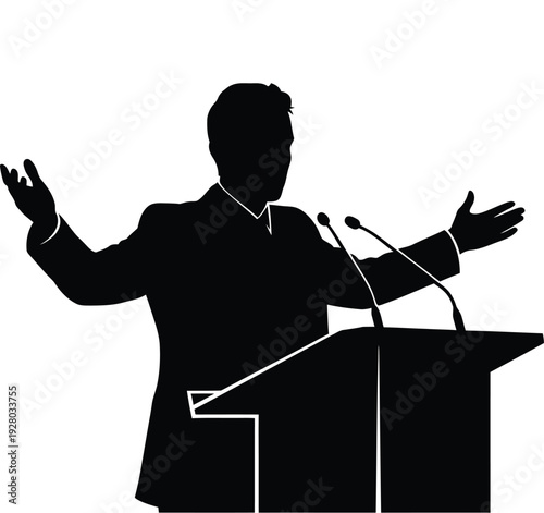 Silhouette of a man giving a speech at a podium